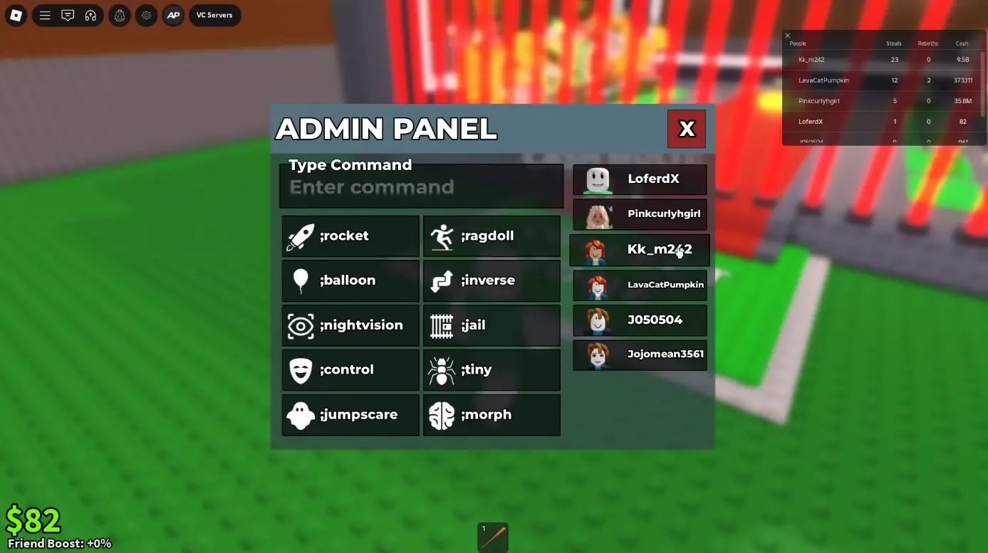 Panel de Admin en Roba un Brainrot